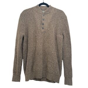 Eddie Bauer 1/4 Button Sweater Brown Chunky Knit Henley Fisherman Outdoor Tall L